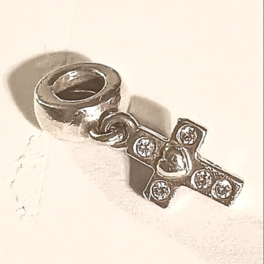 Pandora Retired Dangle Sterling Silver Cross with CZ Sparkle Charm